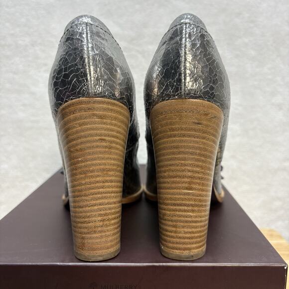 Mulberry Bayswater Peep Toe Cracked Metallic Silver Block Heel Pump EU Size 38.5 - Picture 5 of 16